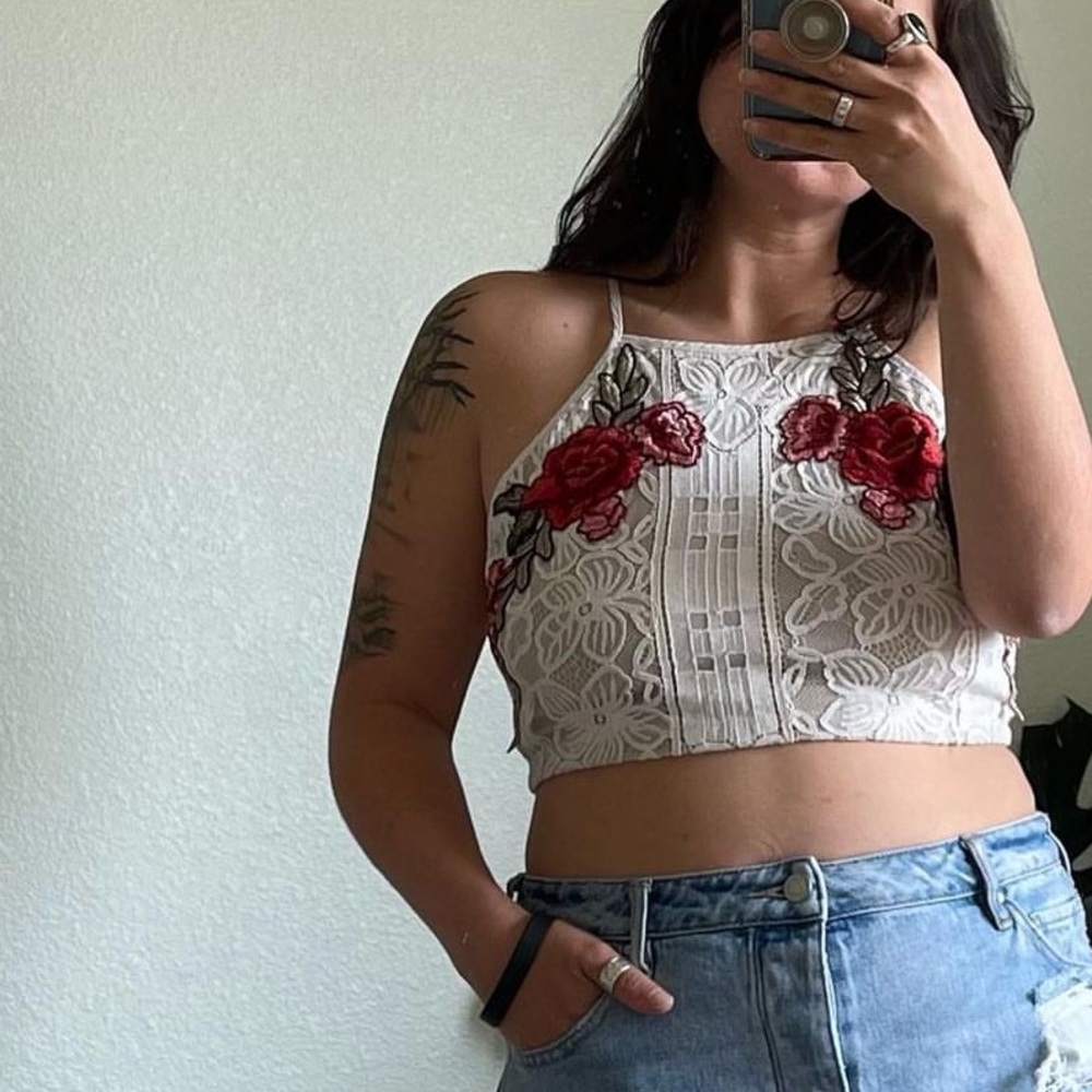 Floral Embroidered Lace Crop Top